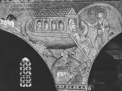 Noé guiando a los animales al arca (mosaico) de Sicilian School